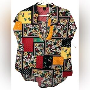 SHEIN Colorful Floral Patchwork Blouse NWOT